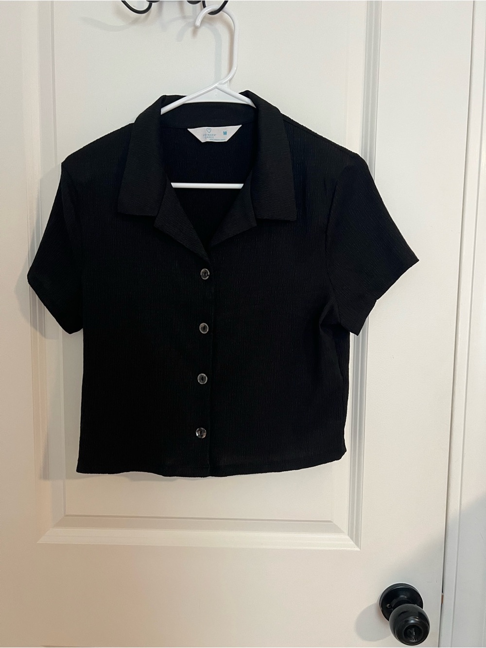 Primark Black Textured Top with Buttons
